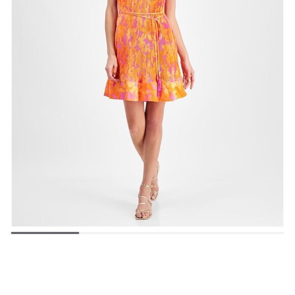 Vibrant Orange and Pink Halter Dress - Picture 4 of 9